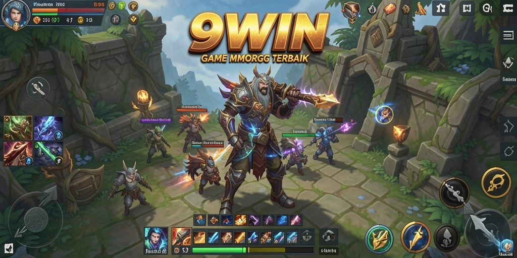 Menampilkan aksi seru dalam gameplay MMORPG 9WIN.