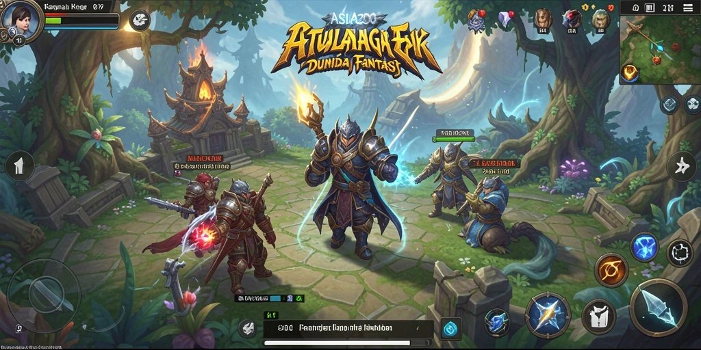 Screenshot ASIA200 menunjukkan karakter dalam pertempuran epik melawan monster fantastis.