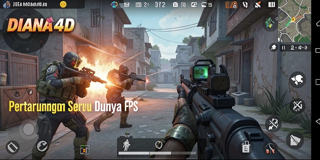 Screenshot menampilkan aksi seru dalam gameplay DIANA4D FPS.