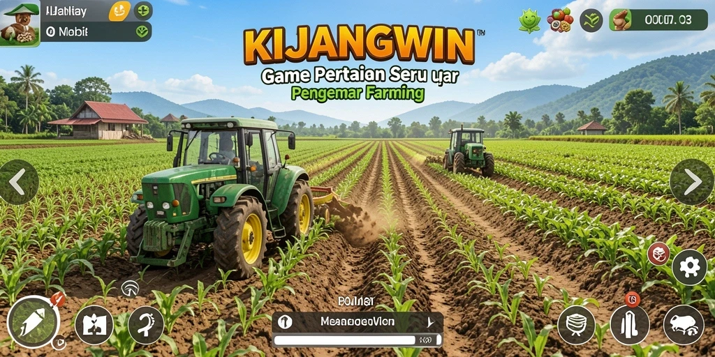 Tampilan menarik dari gameplay pertanian KIJANGWIN yang penuh warna.