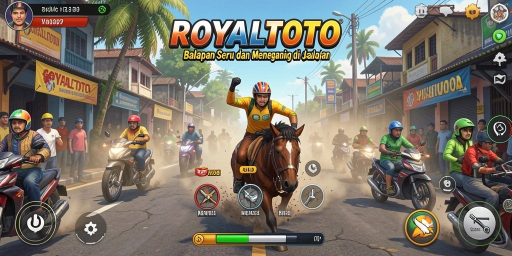 Tampilan gameplay seru di ROYALTOTO saat balapan di trek yang menantang.