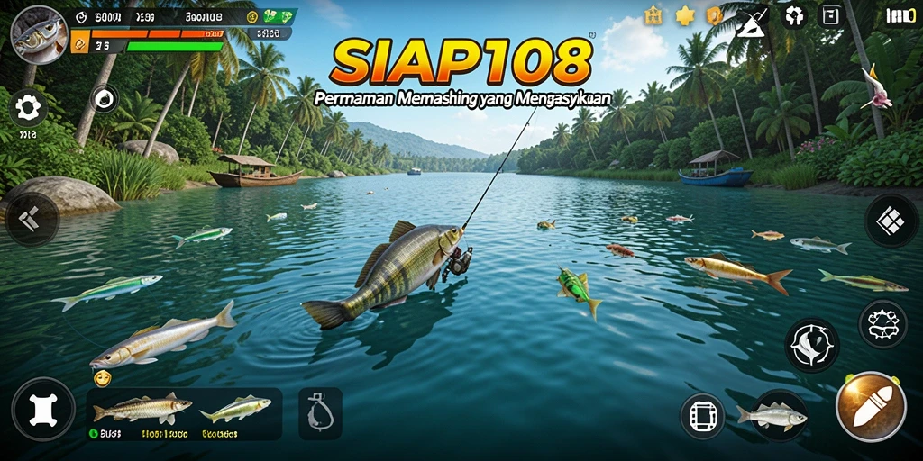 Gameplay SIAP108 menampilkan aksi memancing yang seru dan mengasyikkan.