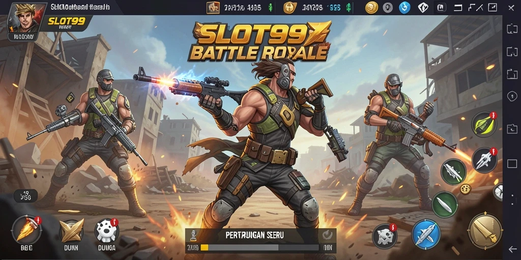 Screenshot menunjukkan pertarungan intens dalam arena Battle Royale.