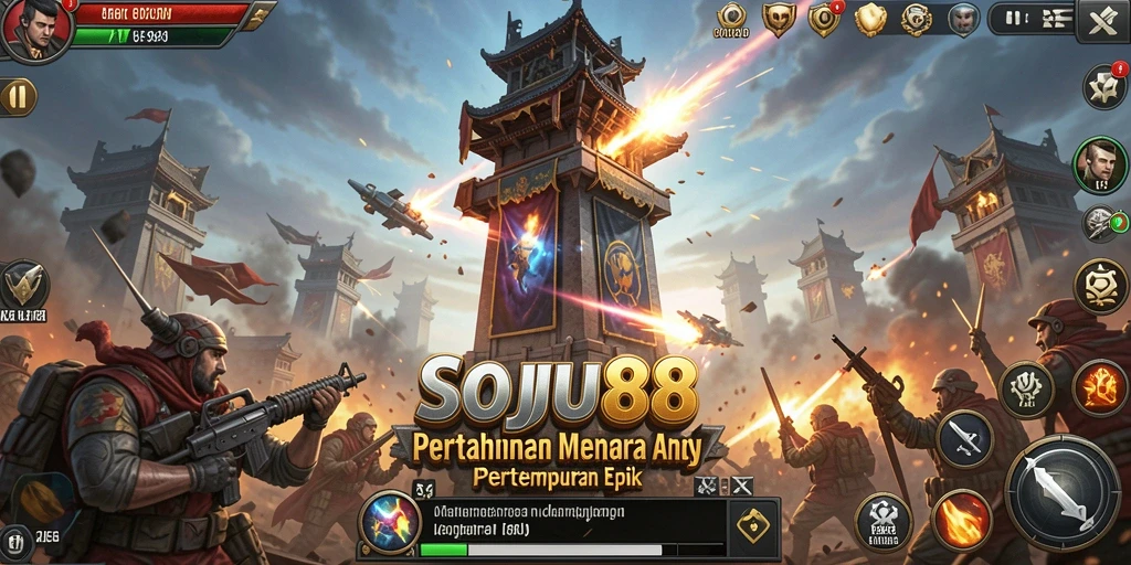 Tampilan gameplay menegangkan saat mempertahankan menara dari serangan musuh.