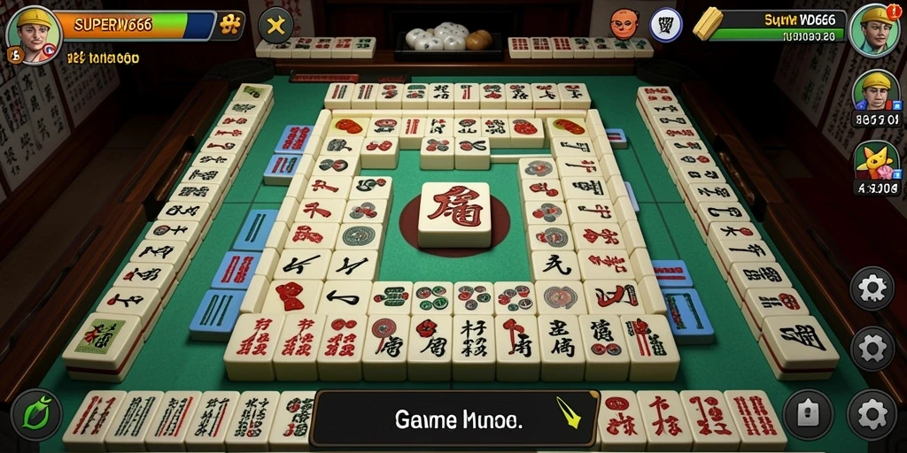 Tangkapan layar utama <strong>SUPERWD666</strong> menunjukkan gameplay Mahjong yang menarik.