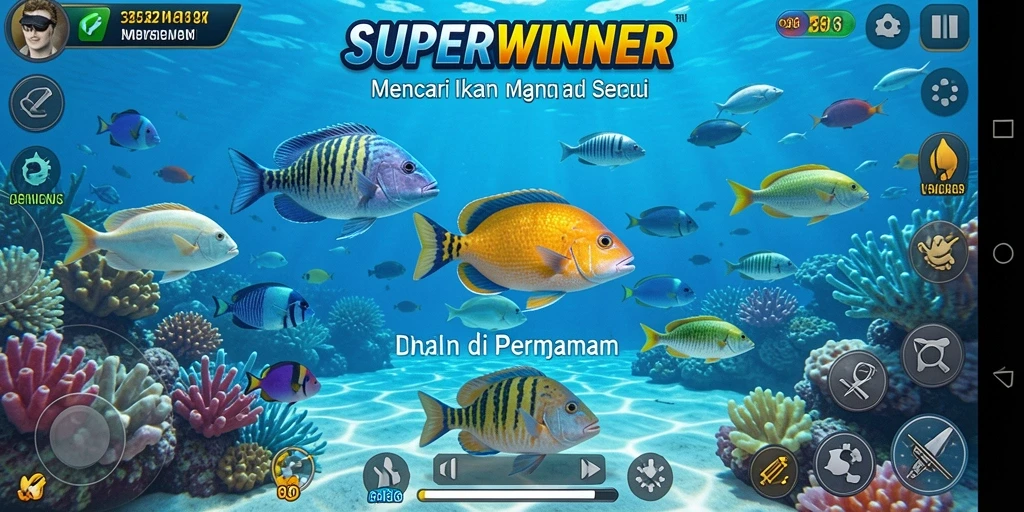 Tampilan grafis menarik dari gameplay memancing di SUPERWINNER.