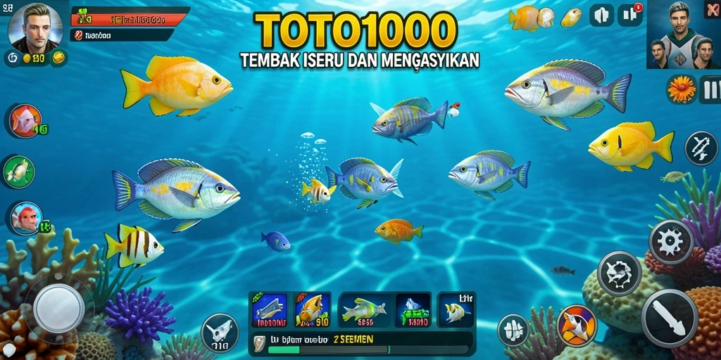 Screenshot gameplay TOTO1000, menampilkan aksi seru dalam menangkap ikan.