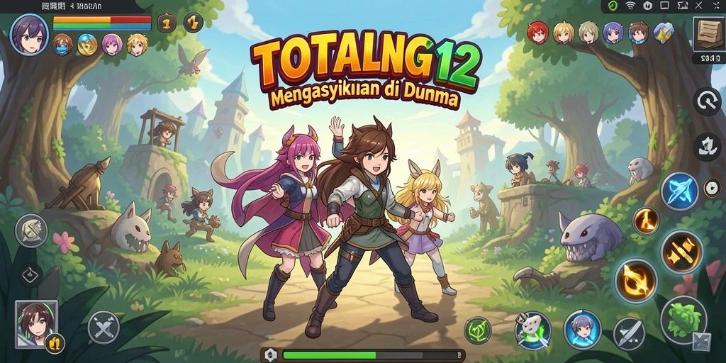 Screenshot TOTO12 menampilkan karakter anime dalam aksi seru di dunia fantasi.