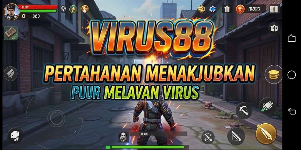 Tampilan gameplay VIRUS88 yang menampilkan aksi Tower Defense yang mendebarkan.