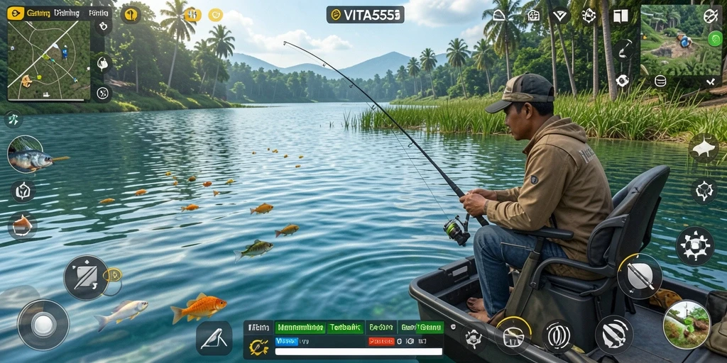 Tampilan gameplay VITA555 yang menarik saat menangkap ikan.